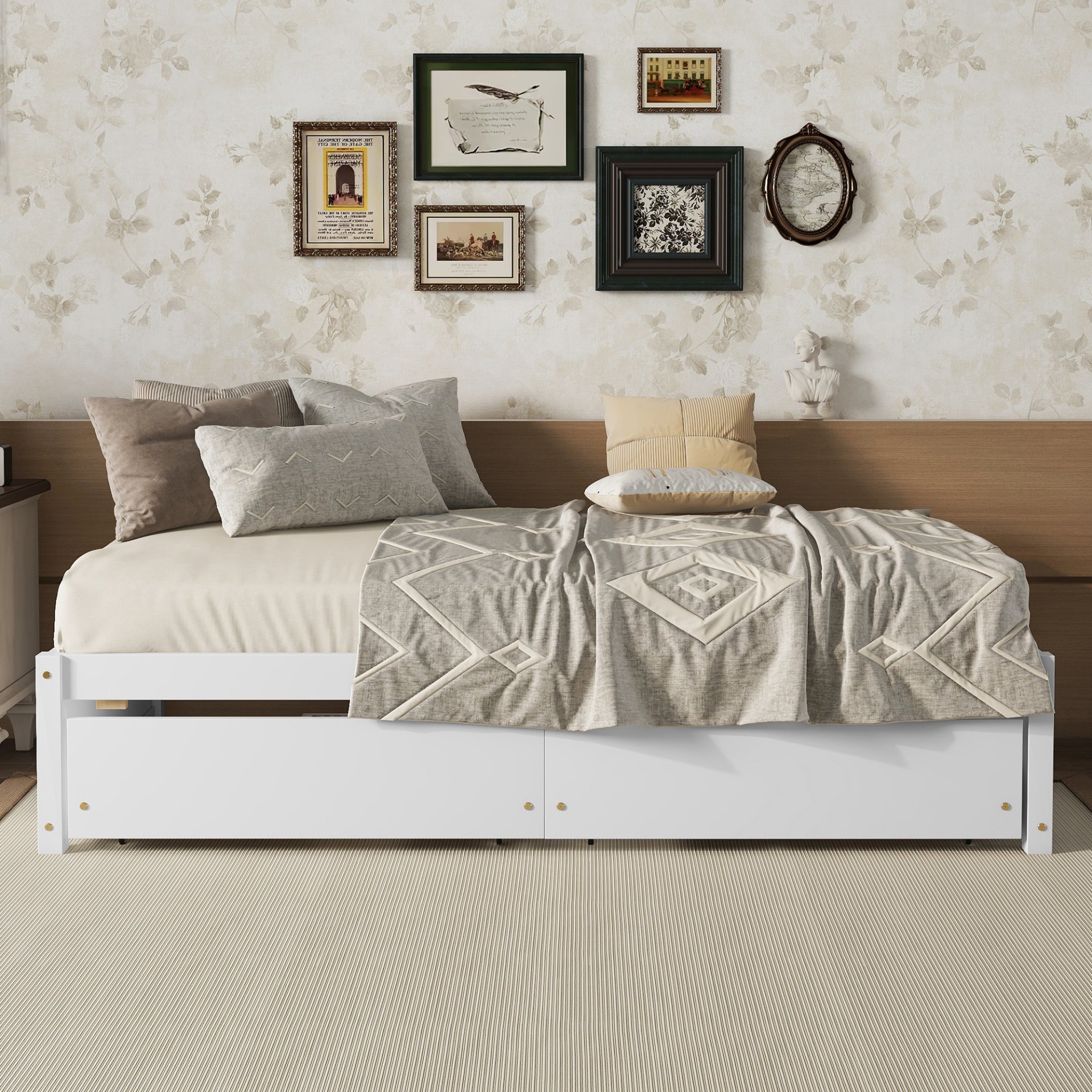 Twin Bed With 2 Drawers, Solid Wood, No Box Spring Needed - White - Image 3