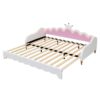 Twin Extending Daybed With LED Lights, Modern Upholstered Princess Daybed With Crown Headboard - White - Image 9