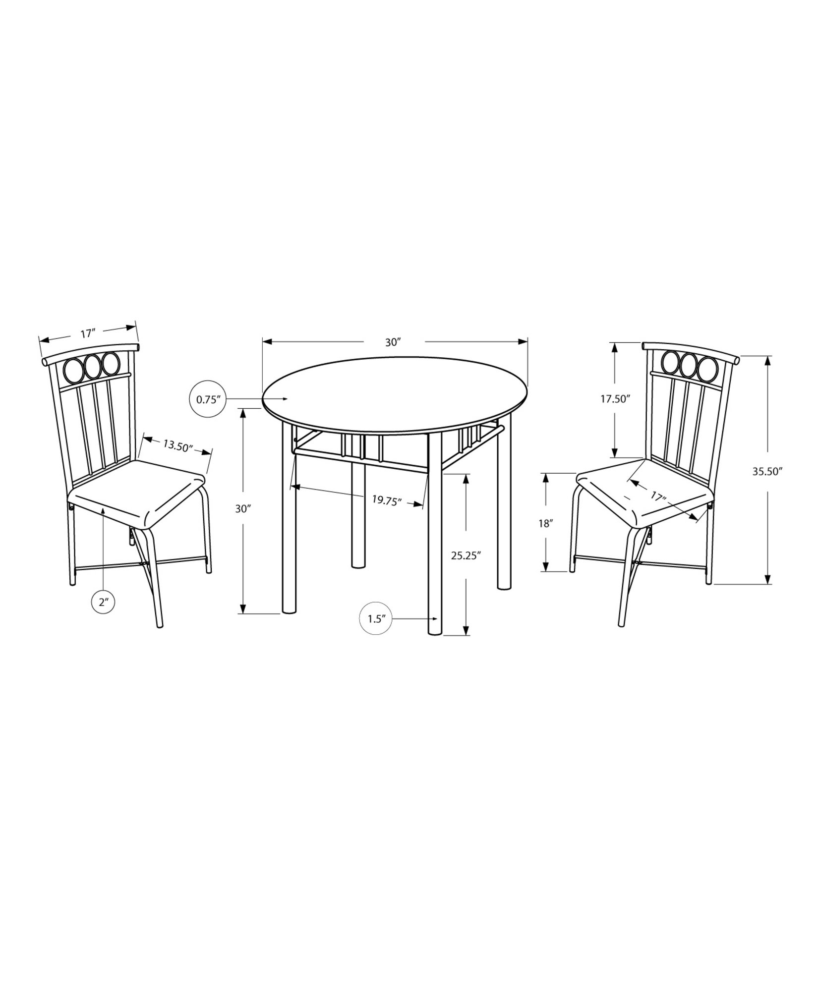3 Pieces Dining Table Set, Small, Round, Contemporary & Modern - Black - Image 3