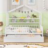 Twin Size House Bed With Trundle, Kids Bed With Shelf - White - Image 2