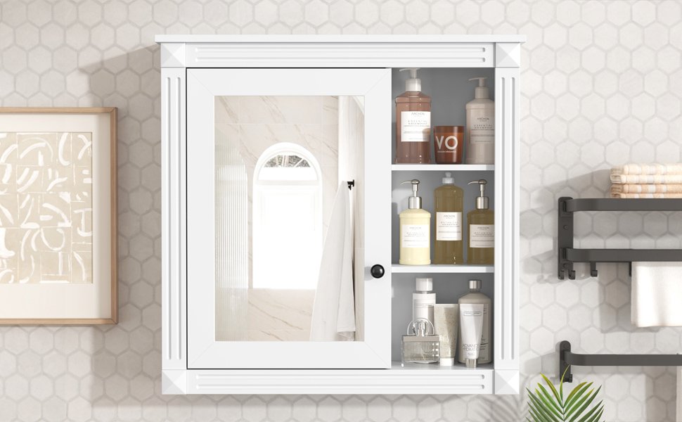 Bathroom Medicine Cabinet With Mirror, Wall Mounted Mirror Cabinet With Storage Organizer, Over The Toilet Storage White Storage Cabinet For Bathroom - White - Image 15