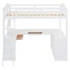 Full Loft Bed With U Shaped Desk, Storage Compartments And Tri Fold Mirror - White - Image 5