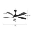 Modern Ceiling Fan With 3 Color Dimmable Light 5 ABS Blades Smart Remote Control Reversible Dc Motor - Black - Image 3
