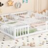 Double Twin Floor Bed With Fence, Guardrails, Without Door - White - Image 12