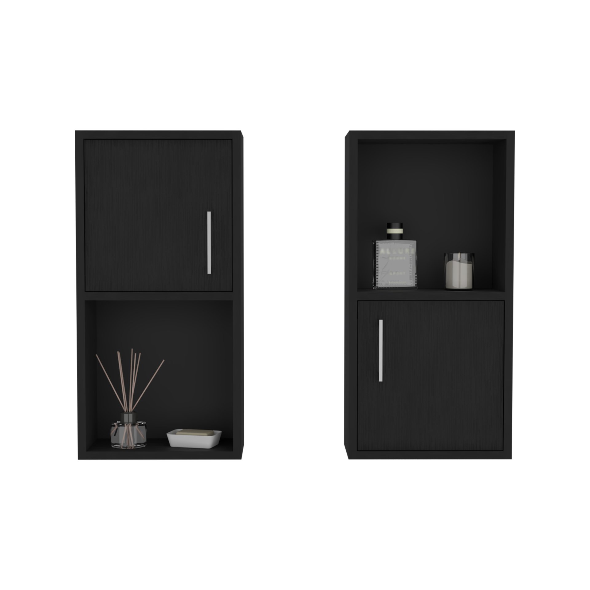 Wall Mounted Bathroom Medicine Cabinet Eak Two Doors, Two Shelves - Black - Image 7
