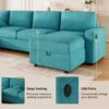 Convertible U Shaped Sectional Sofa With Storage Chaise Lounges & USB Ports - Teal - Image 6