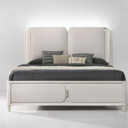 Laveda - Boucle Eastern King Bed With LED - Light Gray / White