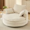 Accent Barrel Chair 360° Swivel Sofa Chair With Dual Layer Cushion And 3 Removable Pillows Corduroy - Beige - Image 3