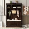 Hall Tree With 3 Hooks, Coat Hanger, Entryway Bench, Storage Bench, 3 In 1 Design, For Entrance, Hallway Tiger - Brown - Image 3