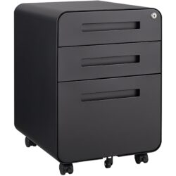 3 Drawer Mobile File Cabinet Under Desk Office, Simple Style Versatile Storage Cabinet For Legal / Letter / A4 Files, 5 Wheel Design Anti-Tilting Cold Rolled Steel Waterproof Moisture-Proof - Black