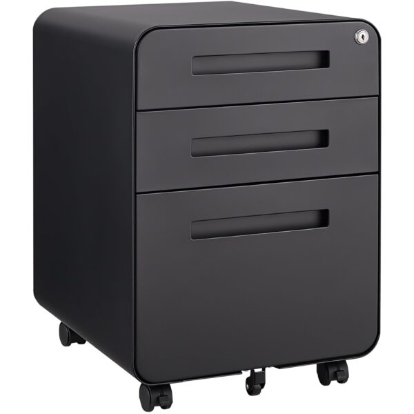 3 Drawer Mobile File Cabinet Under Desk Office, Simple Style Versatile Storage Cabinet For Legal / Letter / A4 Files, 5 Wheel Design Anti-Tilting Cold Rolled Steel Waterproof Moisture-Proof - Black