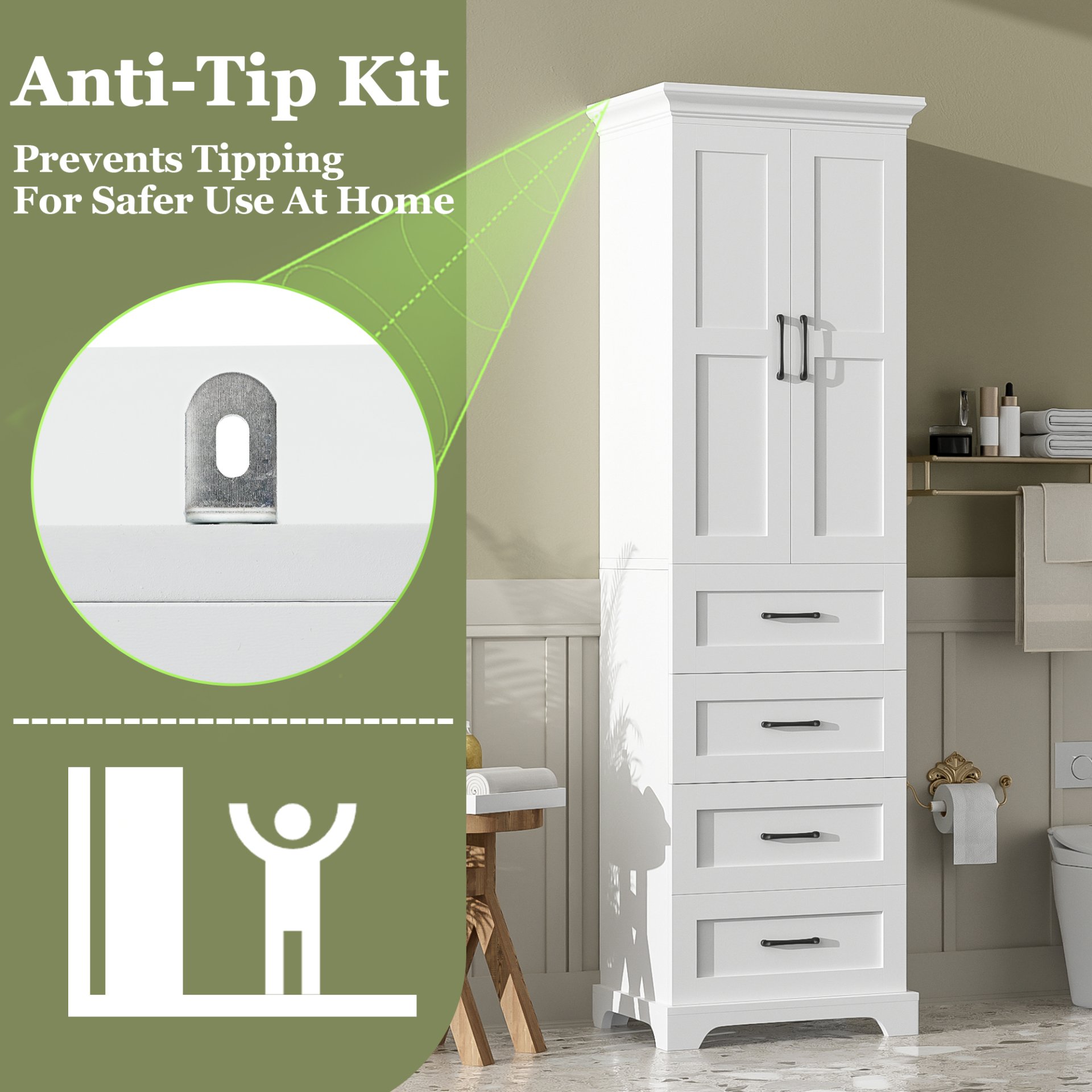 Bathroom Vanity With 2 Damping Hinge Doors, 3 Drawers, Adjustable Shelves - White - Image 9