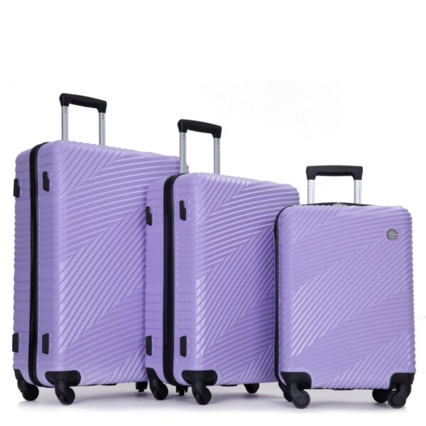 3 Piece Luggage Sets Lightweight Suitcase With Two Hooks, Spinner Wheels, (20/24/28) - Light Purple
