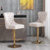 Thick Golden Swivel Velvet Barstools Adjusatble Seat Height From 27-35", Modern Upholstered Bar Stools With Backs Comfortable Tufted For Home Pub And Kitchen Island (Set of 2) - Beige - Image 18
