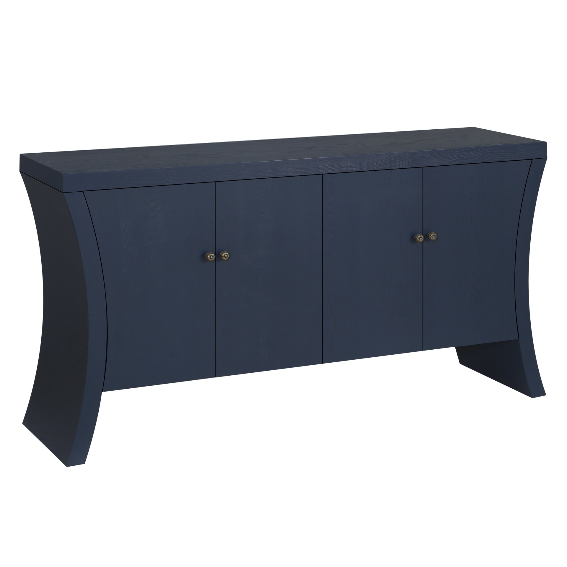 Refined Industrial 4 Door Credenza With Wooden Arc Legs & Bronze Clasps, Advanced Storage Design - Navy Blue - Image 9