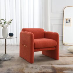 Arm Chair With Waved Arms, Metal Decoration On Both Side Arms, Accent Chair For Primary Living Space, Living Room, Bedroom, Teddy Fabric - Orange