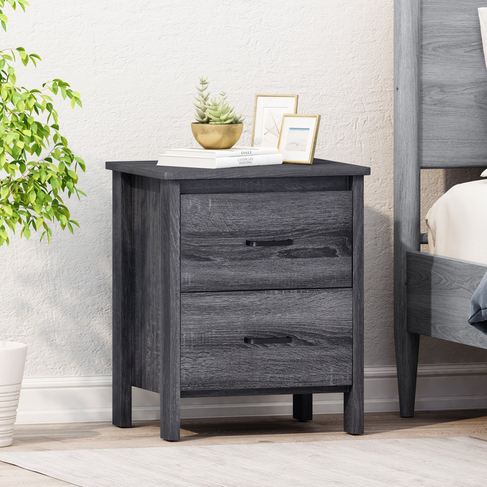 Titeca - Contemporary 2 Drawer Nightstand - Dark Gray - Image 5