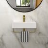 Wall Mounted Bathroom Sink With Towel Bar And Faucet - White / Gold - Image 5