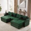 Modern Style 4 Seater Sofa Sectional Sofa Couch With Storage Space, Two Movable Ottomans, Two USB Ports, Two Cup Holders, A Phone Holder For Living Room - Green - Image 13