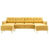 Modern Velvet L - Shape Convertible Sectional Sofa With Movable Ottoman - Yellow - Image 11