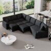 L-Shaped Sofa Sectional Sofa Couch Pull-Out Sofa Bed With Charging Devices And Cup Holders For Living Room - Blue Black - Image 9