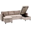 Sectional Sofa Pull Out Sofa Bed Versatile Sofa Sleeper With Large Storage Space, Two USB Ports And Two Cup Holders For Living Room - Brown - Image 23