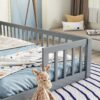 Double Twin Floor Bed With Fence, Guardrails, Without Door - Gray - Image 5