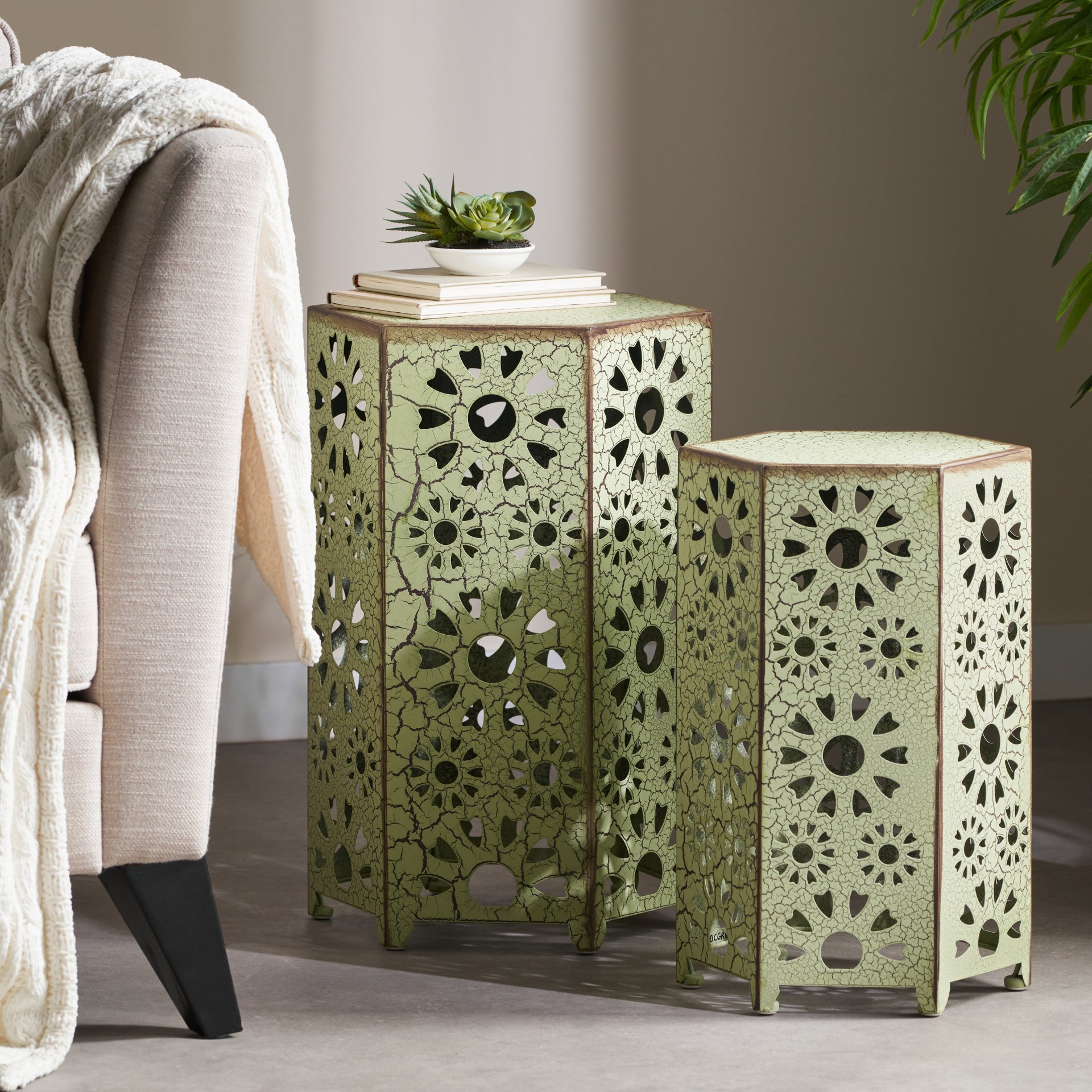 Eliana - Outdoor Side Table, 2 Pieces - Green - Image 7