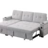 Ashlyn II - Woven Fabric Reversible Sleeper Sectional Sofa With Storage Chaise, Storage Arm, Cup Holder, Charging Ports, Side Pockets, and Pocket Coil Seating - Gray - Image 4