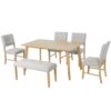 6 Pieces Dining Room Table Set, Rustic Farmhouse Dining Room Rectangular Table With 4 Upholstered Chairs And Bench, Solid Wood Kitchen Dining Table Set For 6 Persons - Natural Wood Wash - Image 12