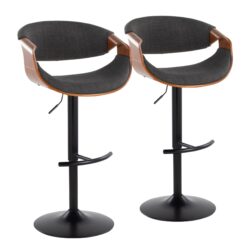 Curvo - Mid-Century Modern Adjustable Barstool With Swivel With Rounded T Footrest (Set of 2) - Black / Walnut / Charcoal