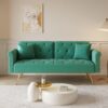 Velvet Sofa Bed With Nail Head Trim And Throw Pillow Sponge Filling Metal Legs - Green - Image 2