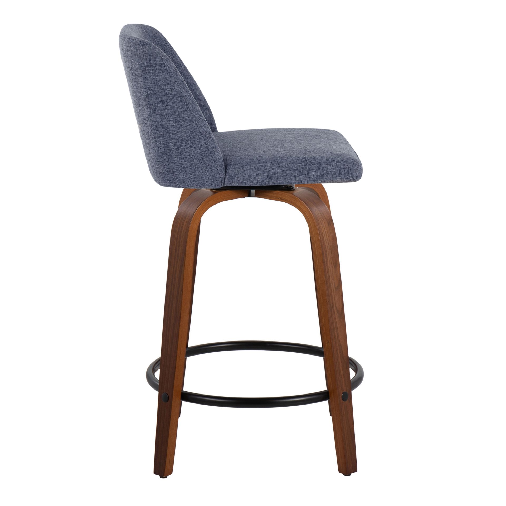 Toriano - Mid-Century Modern Fixed Height Counter Stool & Swivel With Round Footrest (Set of 2) - Walnut / Blue - Image 3