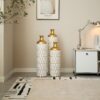 Floor Metal Vase Modern Style Decoration Home Droplet Shaped Metal Vase 3 Piece Set Gorgeous Home Decoration Large Glazed Metal Vase - Gold / White - Image 16