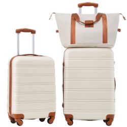 Hardshell Luggage Sets 2 Pieces + Bag Spinner Suitcase With Tsa Lock Lightweight 20" / 24" - Brown / White
