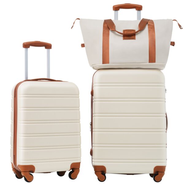 Hardshell Luggage Sets 2 Pieces + Bag Spinner Suitcase With Tsa Lock Lightweight 20" / 24" - Brown / White