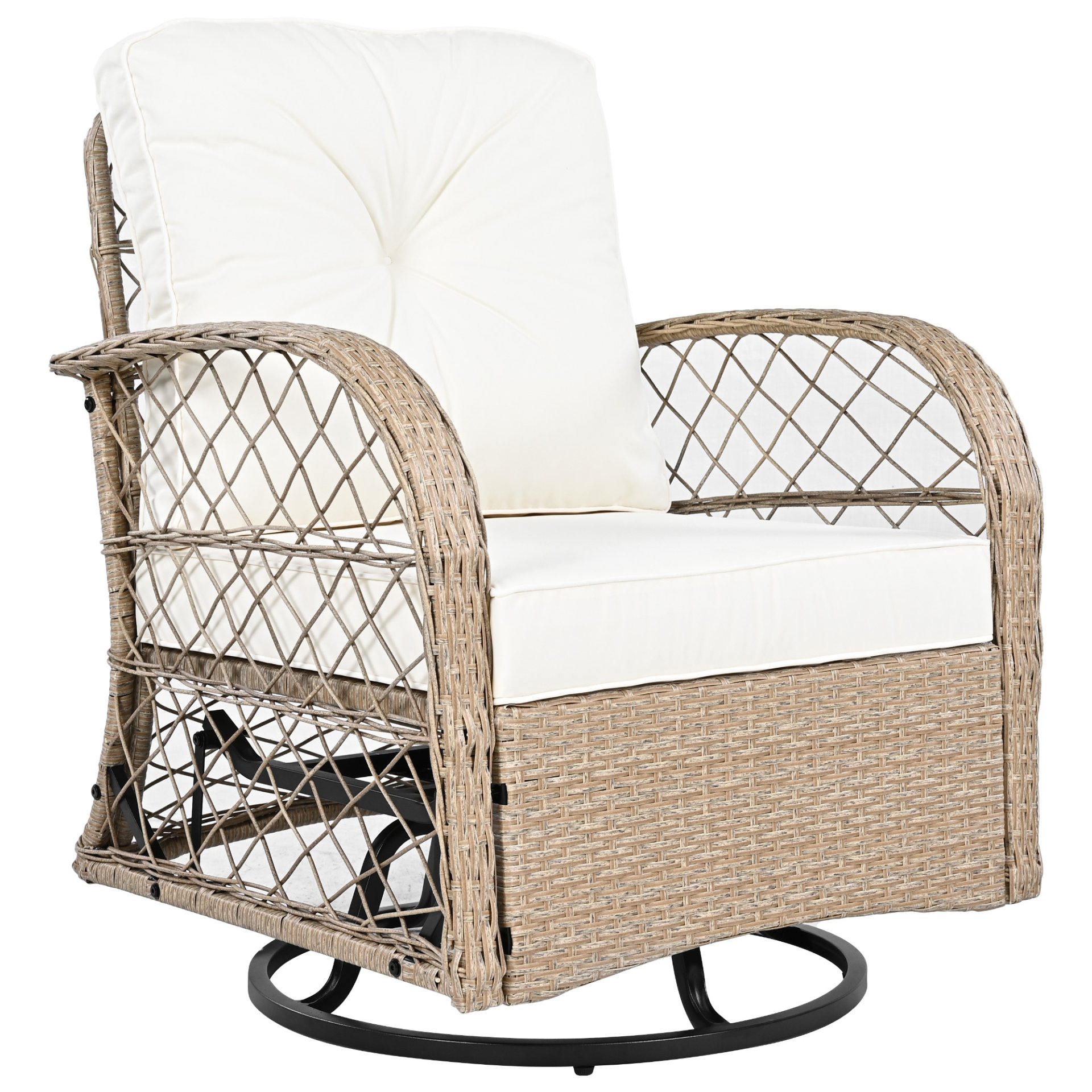 3 Piece Outdoor Chair & Table Set Chat Set 2 Person Rattan Seating Group With 2 Swiveling And Rocking Chairs And A Square Table For Garden, Patio, Or Balcony - Natural - Image 21