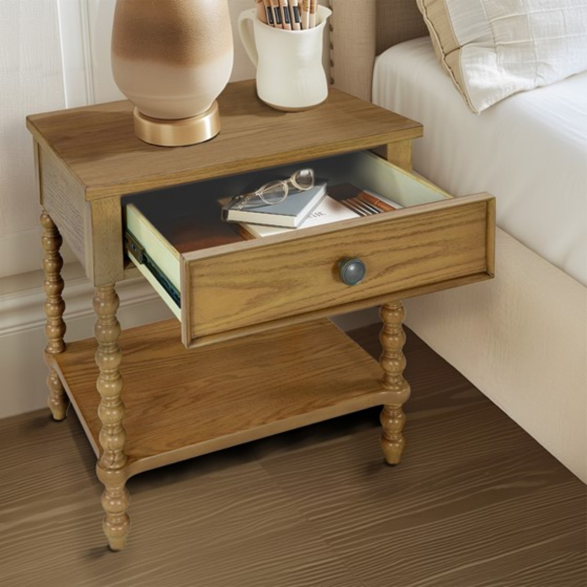 Traditional Nightstand With 2 Drawers - Natural - Image 9