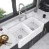 Sink 33" Double Bowl Apron Front Kitchen Sink 50 / 50 - White - Image 7