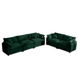 Modern Fabric Living Room Sofa Set, (Set of 2) Sofas With Cushions Corduroy - Green