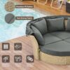 Outdoor Patio Daybed Wicker Rattan Double Daybed Round Sofa Furniture Set With Retractable Canopy, 4 Pillows For Lawn Garden Backyard Porch Pool - Gray - Image 6