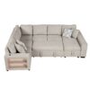U-Shaped Sectional Sofa Pull-Out Sofa Bed With Two USB Ports, A Storage Chaise Lounge And Four Back Pillows For Living Room - Beige - Image 13
