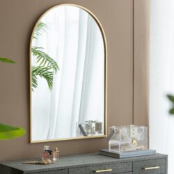 Arched Accent Mirror With Metal Frame For Bathroom, Bedroom, Entryway Wall - Gold