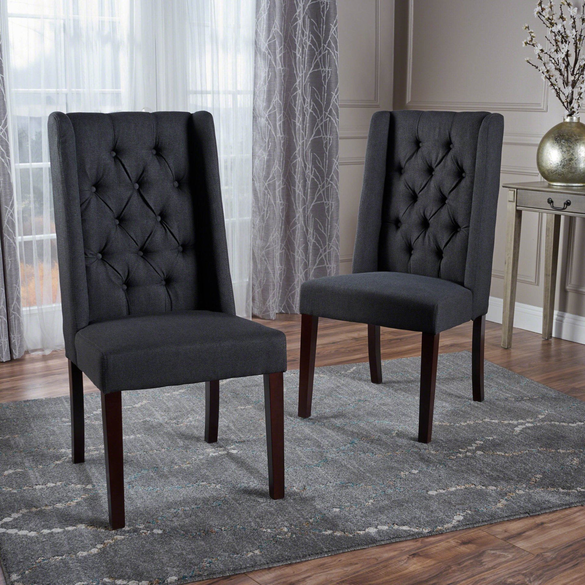 Contemporary Dining Chair (Set of 2) With Tufted Design - Charcoal - Image 2