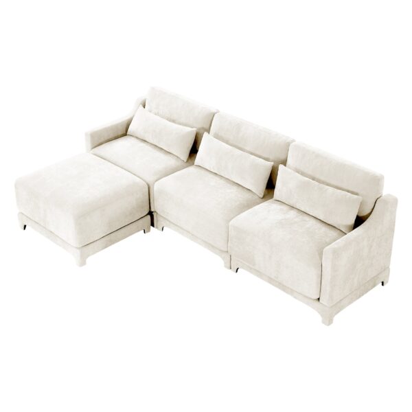Elegant Chenille 3 Seater Sofa With Movable Ottomans High Resilience Sponge - Beige