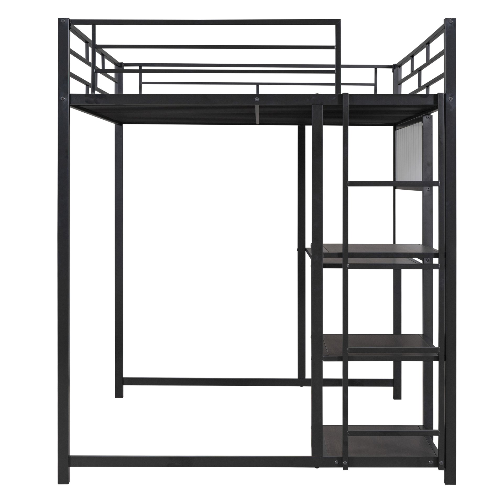 Full Size Loft Bed With Desk And Whiteboard, With 3 Shelves And Ladder - Black - Image 9