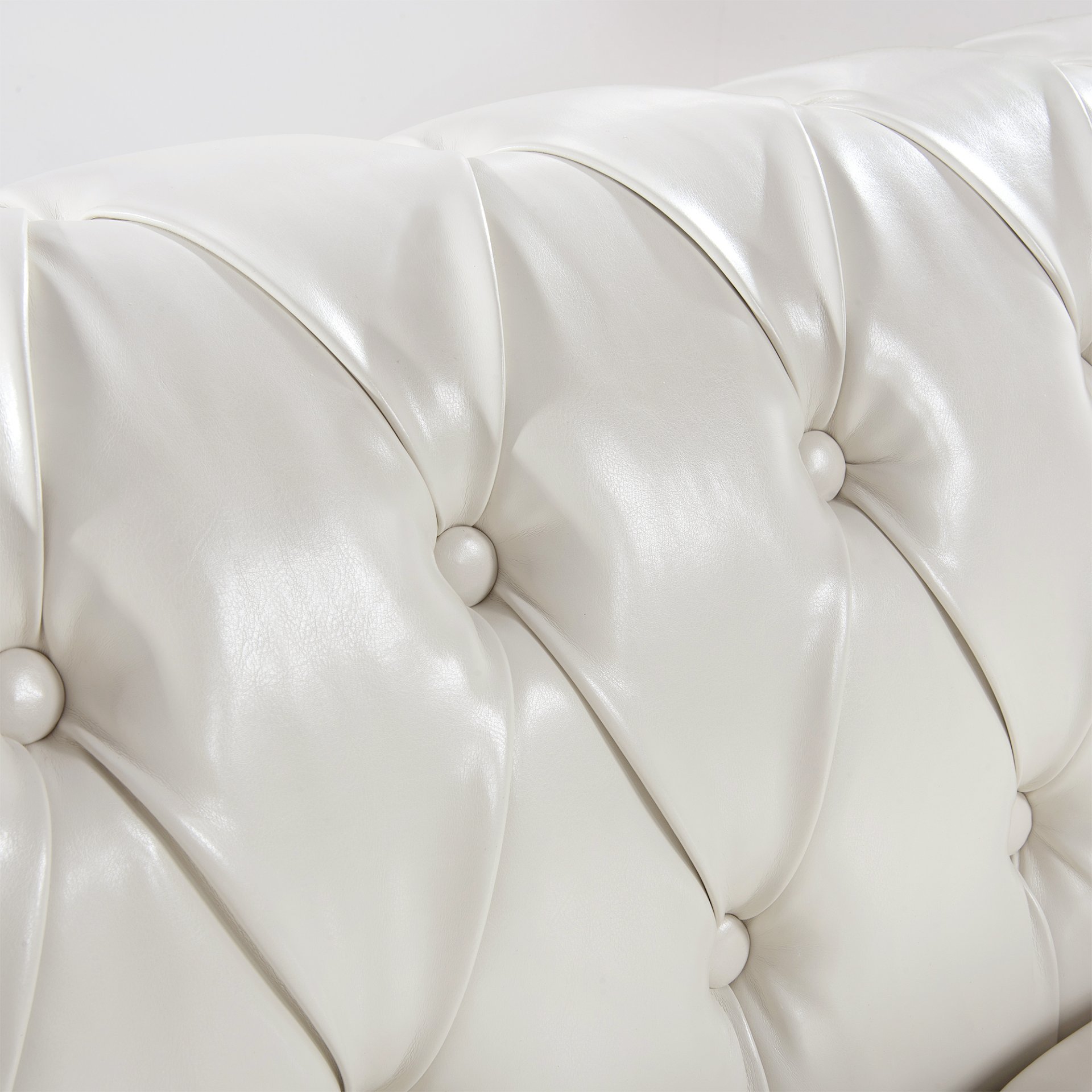 84.65" Rolled Arm Chesterfield 3 Seater Sofa - White - Image 15