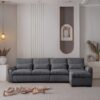 Modern Modular L Shaped Chenille Sofa Couch Reversible Ottoman With Storage Removable And Washable Cushions Sofa With USB Ports & Cup Holder For Living Room - Dark Gray - Image 2