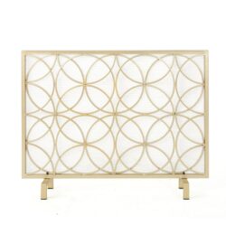 Thayer - Single Panel Iron Fireplace Screen With Geometric Design - Gold