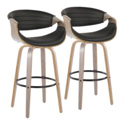 Symphony - Mid-Century Modern Fixed Height Barstool With Swivel With Round Footrest (Set of 2) - Light Gray / Black